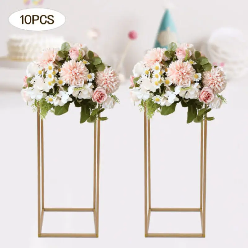 10pcs Metal Gold Rectangular Geometric Flower Stands Centerpieces Party Decor Indoor/Outdoor for Wedding Table Column Decor Home