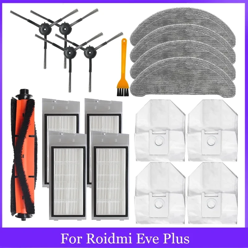 

For Roidmi Eve Plus SDJ01RM Robotic Vacuum Cleaner Spare Parts Mop Cloth Hepa Filter Main Brush Side Brush Dust Bag Accessories