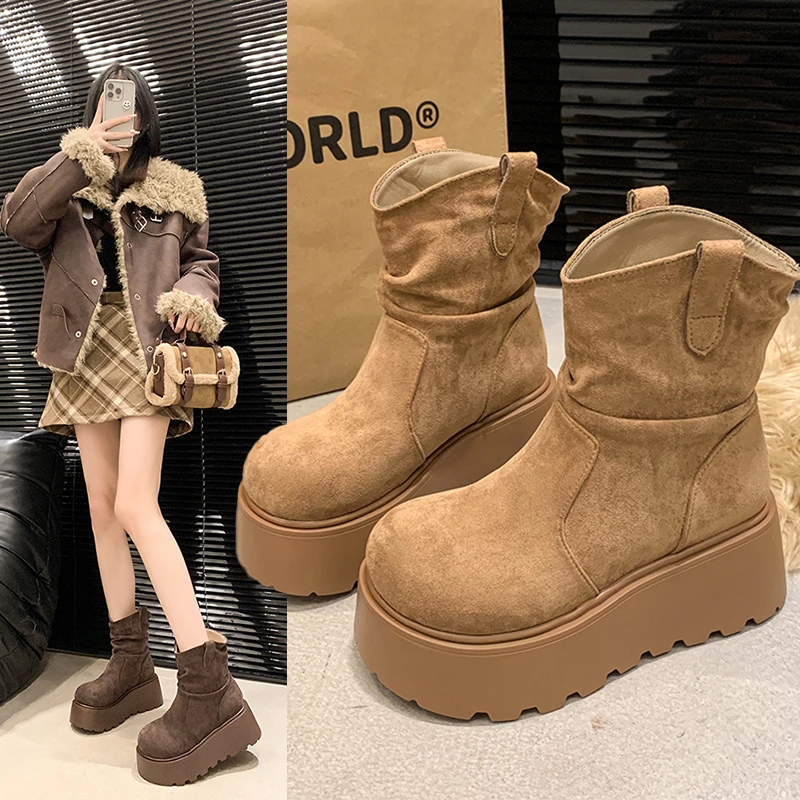 

2025 New Winter Women Warm Cotton Snow Boots Comfort Fur Shoes Concise Platform Thick Bottom Short Boots Женские Сапоги