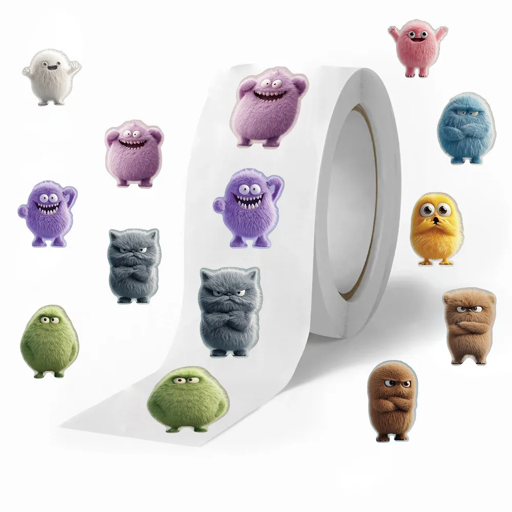 500 Pcs/Roll Stiker PVC Monster Bulu Halus - Dekorasi DIY Menyenangkan untuk Anak-Anak untuk Ponsel, Botol Air & Mainan Toko BulingBulingStickers