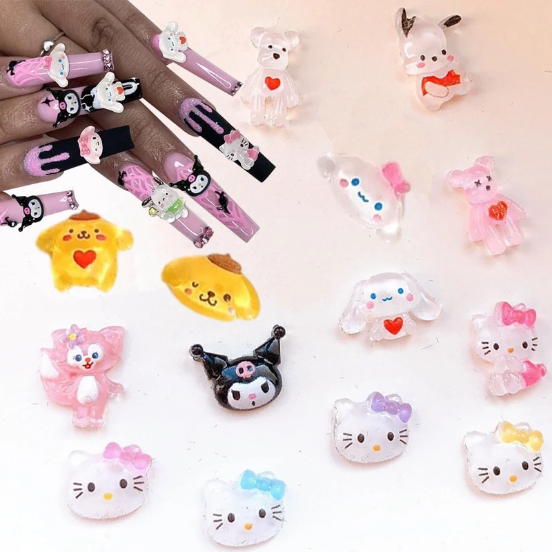 100 Stück Sanrio Nagel Charms,Kawaii Kuromi Hallo Kitty Nail Art Design Strass steine liefern für DIY Maniküre Nagel dekoration