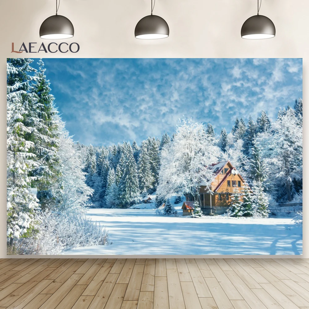 Winter Forest Landscape Background Snowflake Mountain Christmas Natural Scenery Indoor Decor Kids Portrait Photography Backdrop