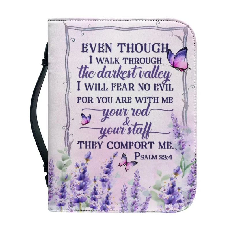 I Will Fear No Evil For You Are With Me Psalm Personalized  Print Leather Leather Bible Bag Women Cross Design Women's Handbags