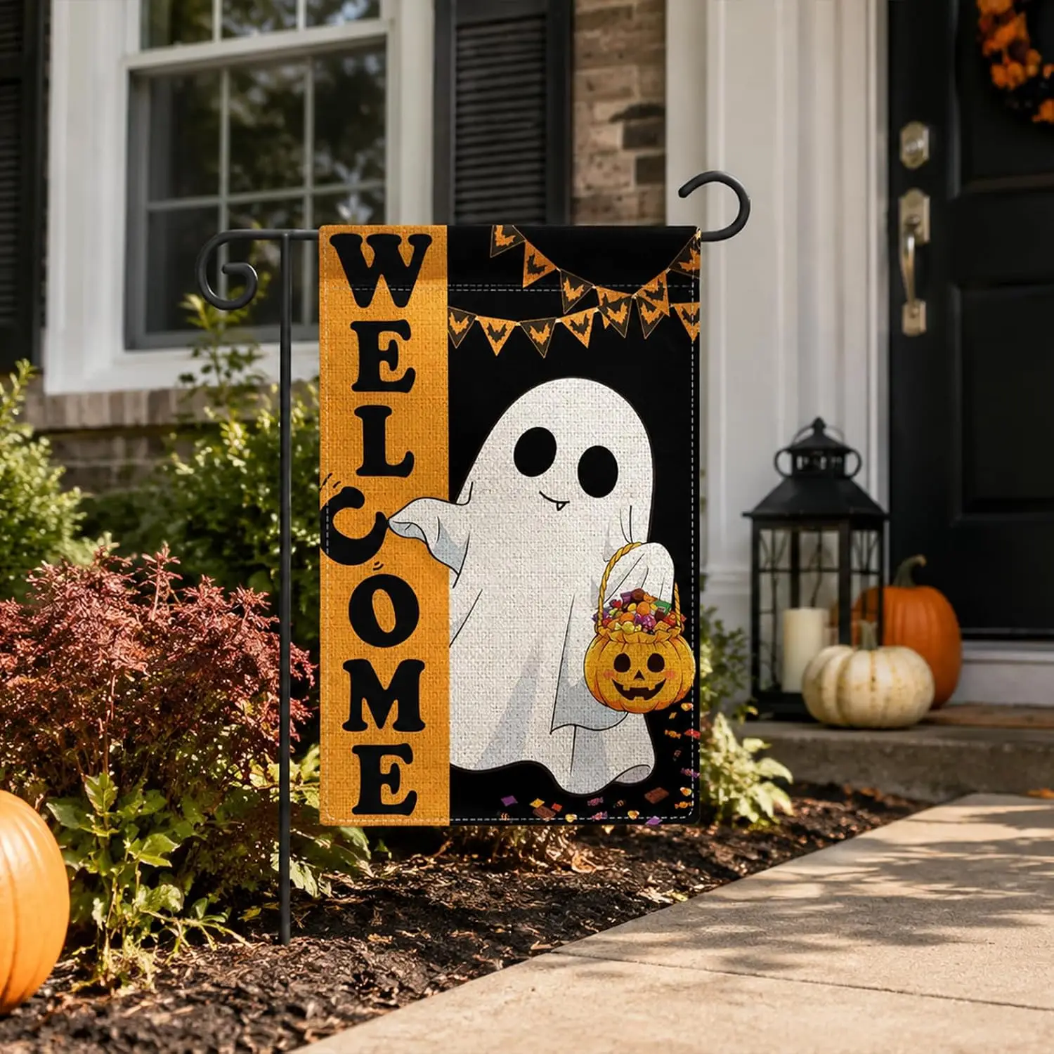 Ronglry Happy Halloween Garden Flags for Outside Seasonal Pumpkin Ghost Halloween Garden Flags 12x18 Double Sided Fall Garde yyi