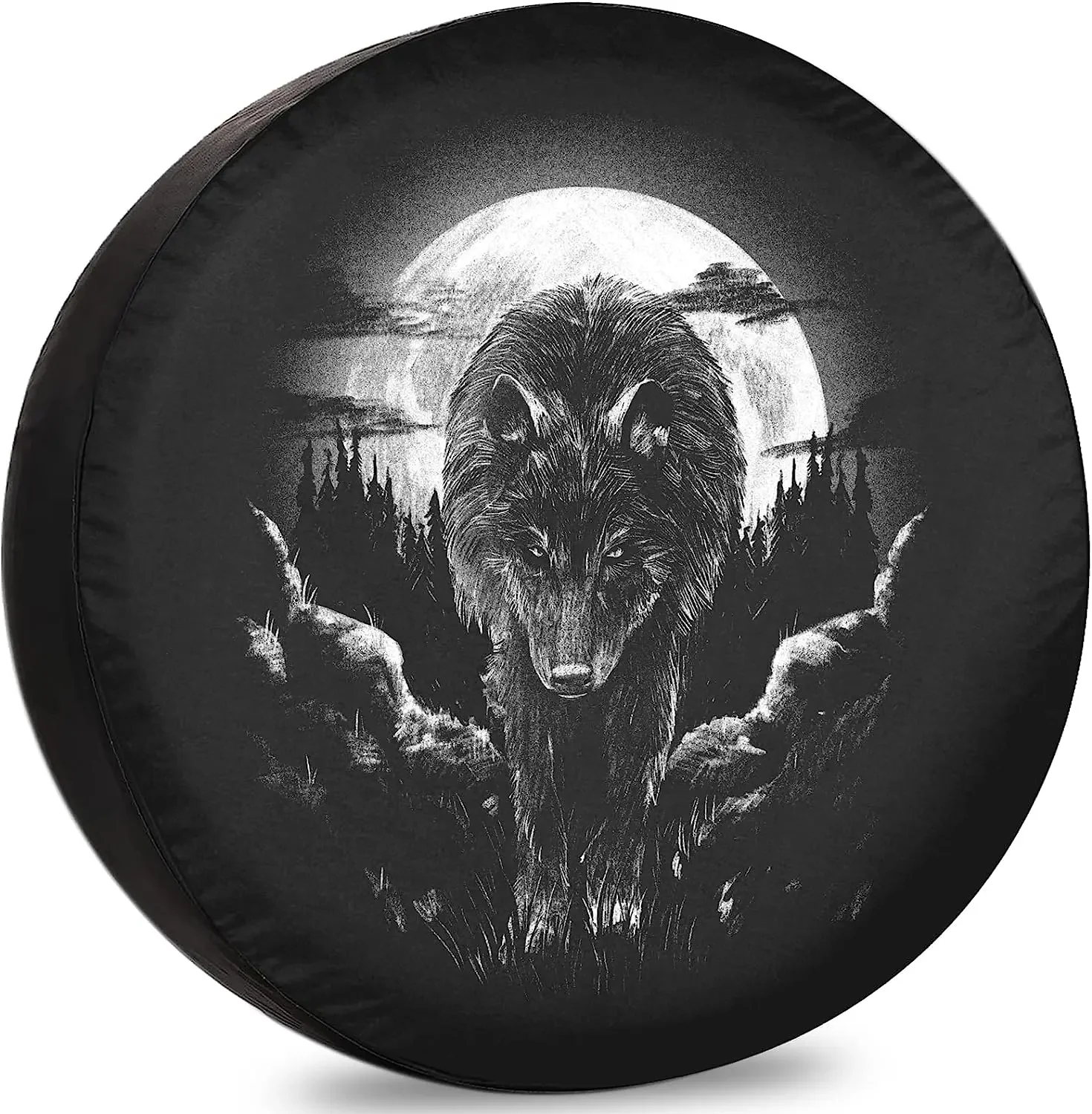 Wolf On The Forest Spare Tire Cover Wheel Protectors Water Dustproof Fit for RV SUV Truck Camper Travel Camping and Many Vehicle