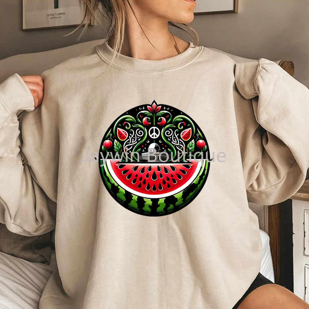 Watermelon Graphic Sweatshirt Aesthetic Fruit Shirt Human Rights Sweater Protest Tee Unisex Long Sleeves Crewneck Sweatshirts