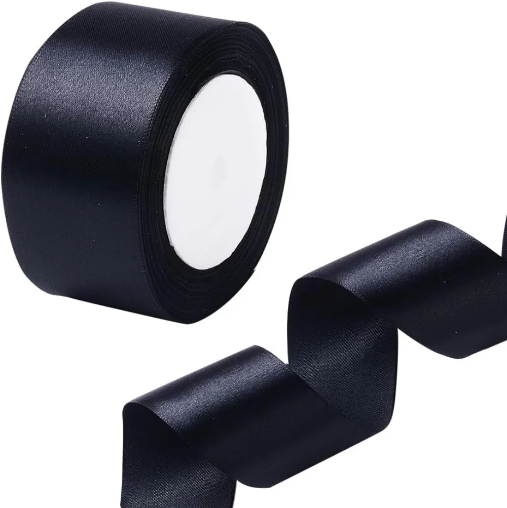 2 Inch Black Ribbon Classic Soft Smooth Ribbon Wide Soild Silky Polyester Satin Fabric Decorative Ribbons Bulk Roll making kit