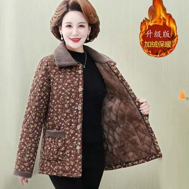 6XL Large Size Mother Winter Cotton Clothes Plush Thick Warm Padded Coat Middle Aged Mother Casual Parkas Elderly Grandma Jacket