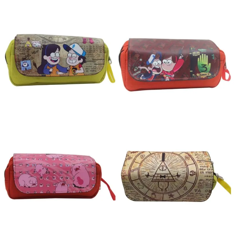 Cartoon DSN Anime Gravity Falls Bill Cipher Pen Case Double Layer Large Capacity Pencil Box Storage Bag Student Stationery Gift