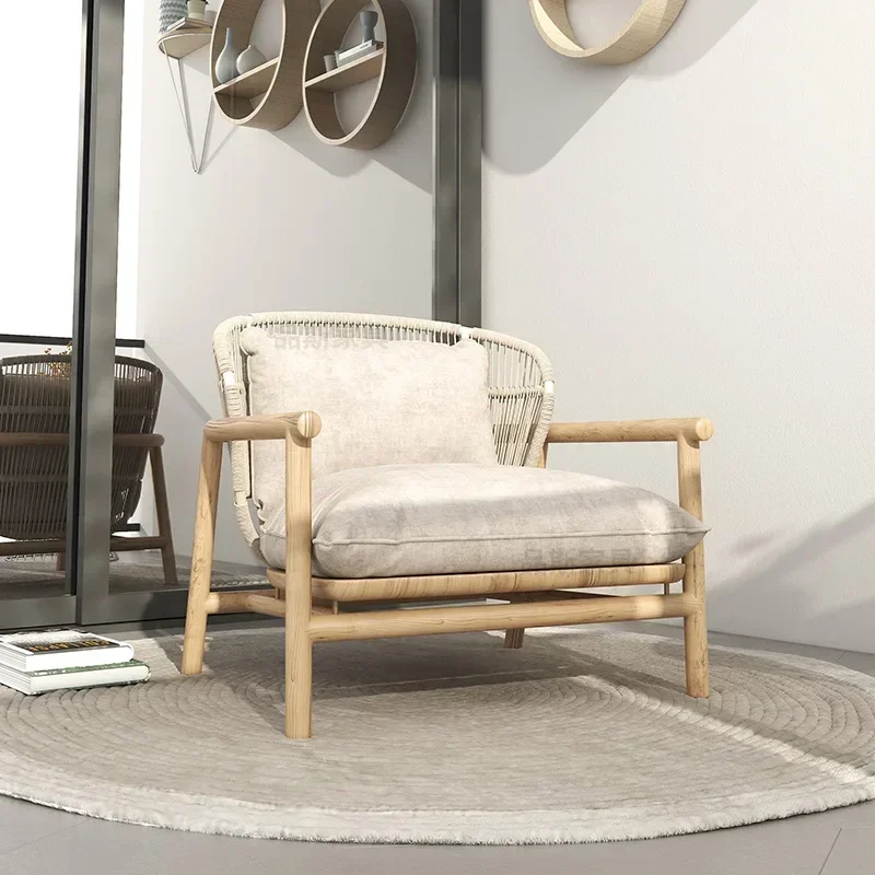 Combination Rattan Chair Outdoor Courtyard Balcony Leisure Rattan Single Solid Wood Sofa Chair Small Apartment Garden