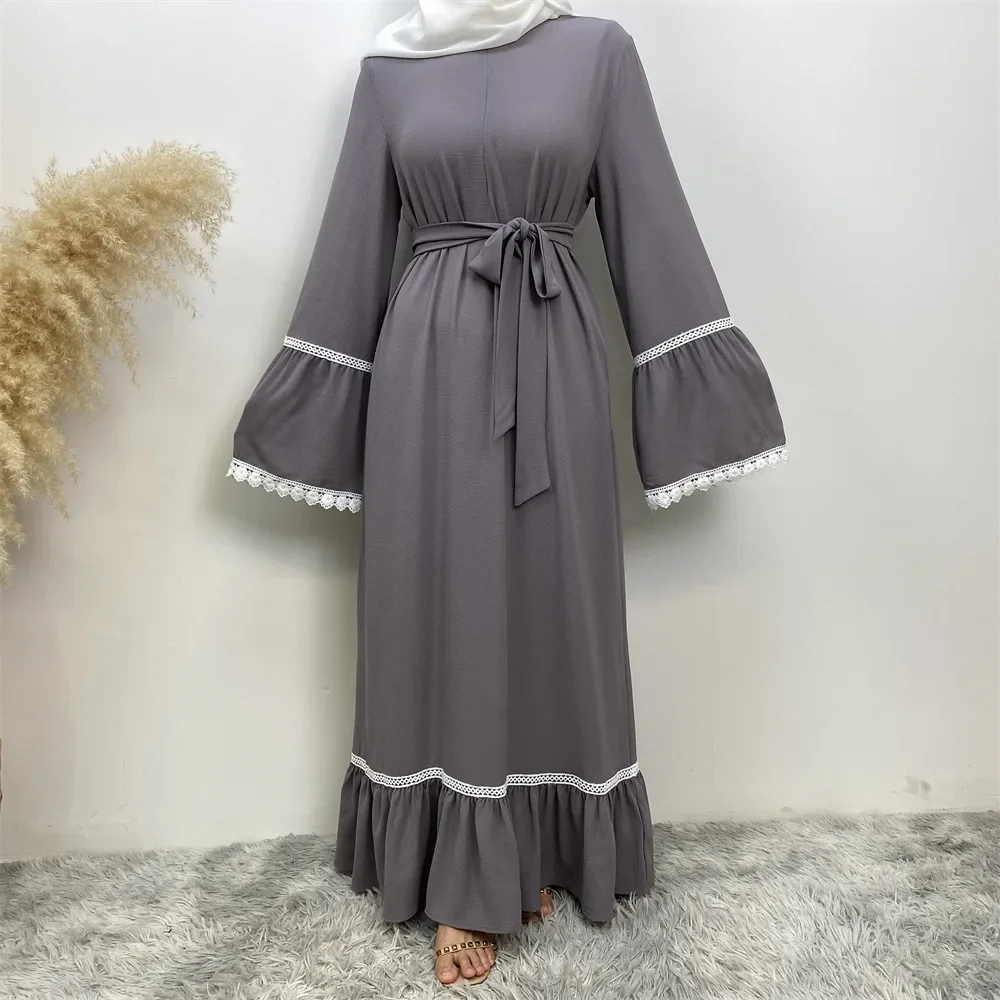 Eid Ramadan Spitze Abayas für Frauen Front Zipper Muslimischen Kleid Dubai Türkei Kaftan Arabisch Robe Femme Musulman Jalabiya Gebet Kleid