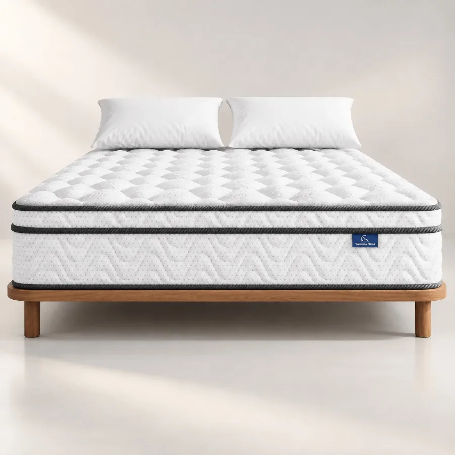 King Mattress 12 Inch, Cool Sleep Hybrid Mattress in a Box for bedroom use, gel-infused memory foam and pocketed coils, gray, c