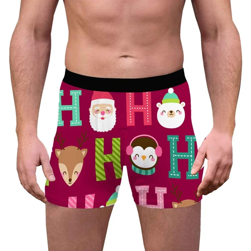 Mens Christmas Boxers Underwear Funny Printed Christmas Shorts Breathable Comfortable Underpants Xmas Male Panties