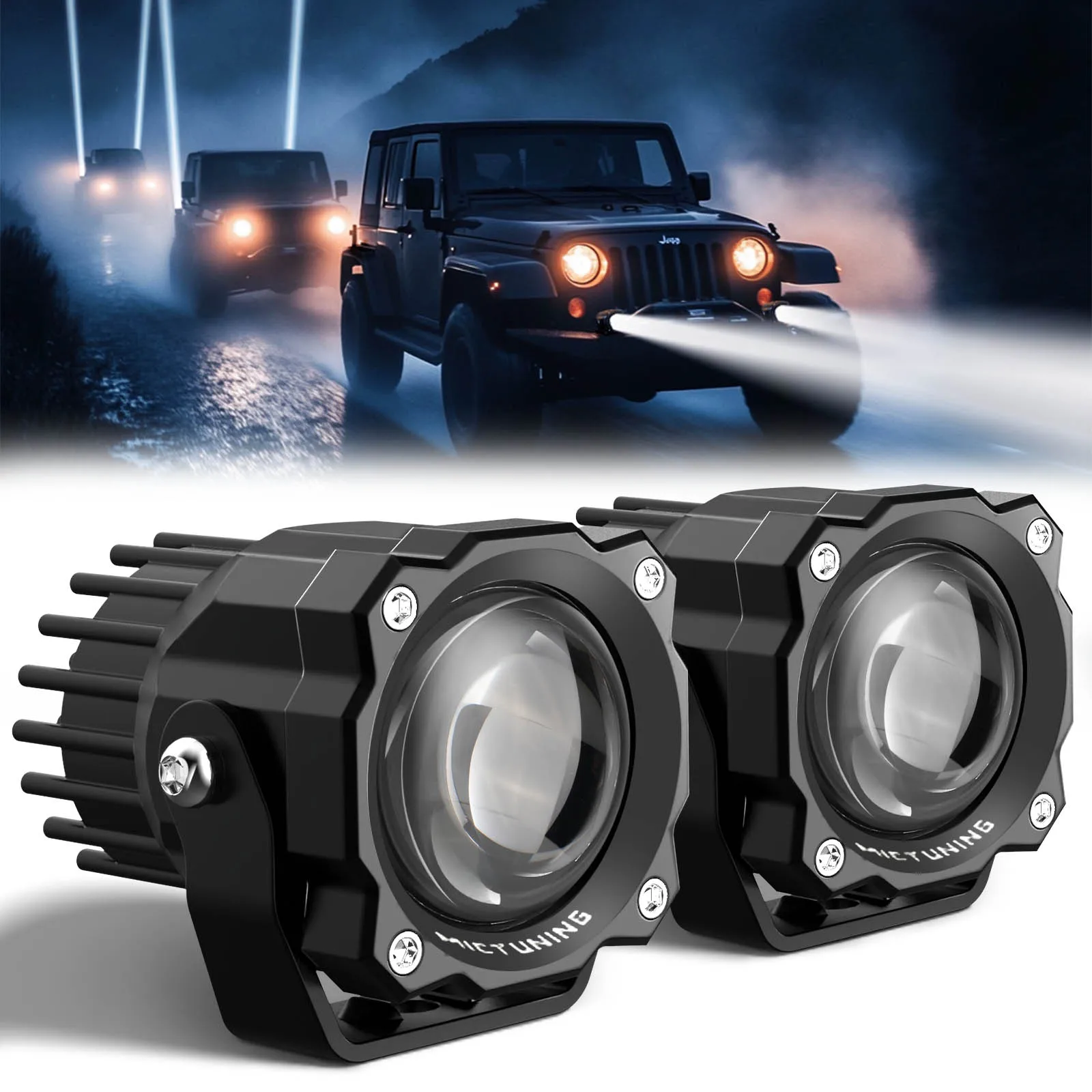 

MICTUNING 2pcs LED Light Pods 3 Inch 72W Square Off-Road Driving Fog Lamp Spot Flood Beam Automotive Auxiliary Lighting