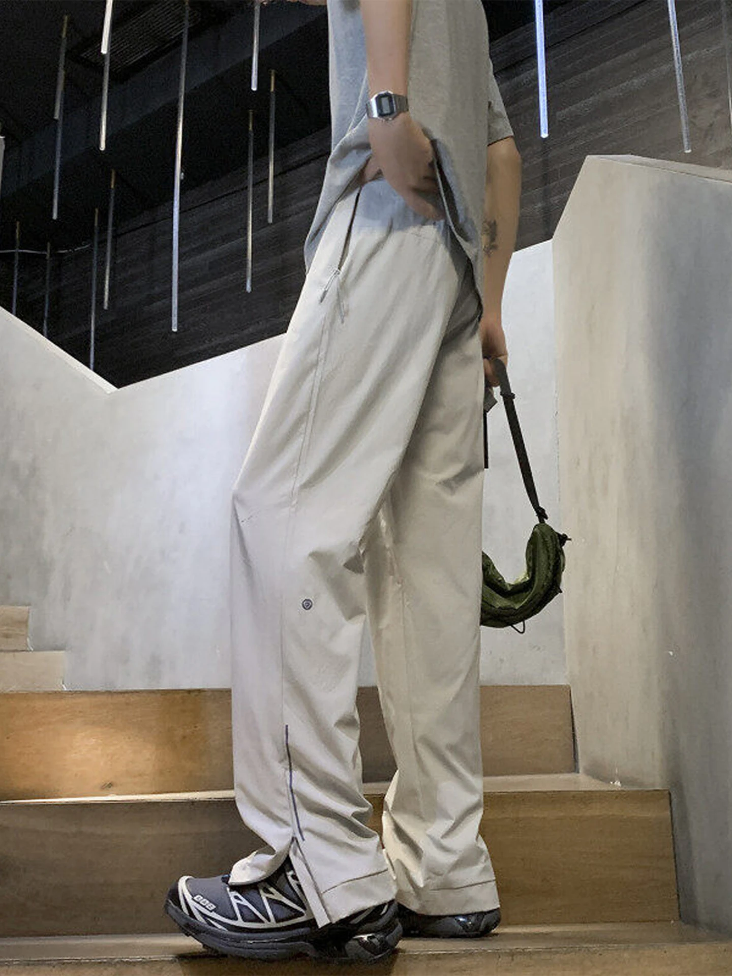 

Ay American Sle Zipper Soft ell Брюки для скалолазания Мужские летние брюки из тонкого ледяного шелка Qui Dry Прямые расклешенные спортивные брюки