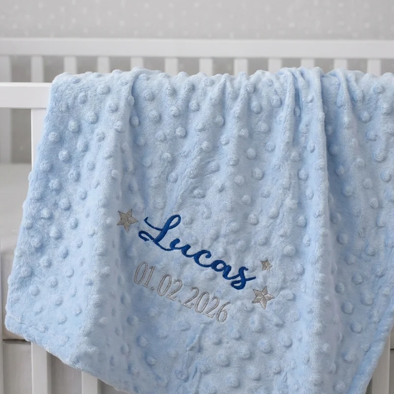 Personalized Baby Blanket Custom Name Embroidery Cute Patterns Doudou Fleece Swaddle Stroller Newborn Baby Shower Gift