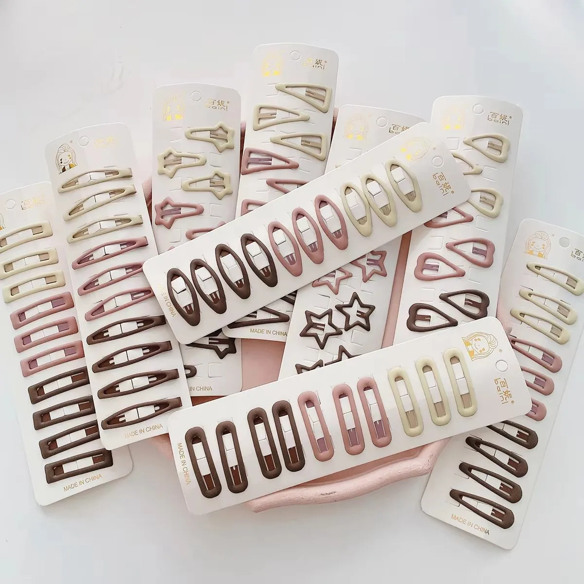 10Pcs/Set Women Girls Fashion Coffee Color Geometric Stars Ornament Hair Clips for Baby Children Women Girls Styling Accessories