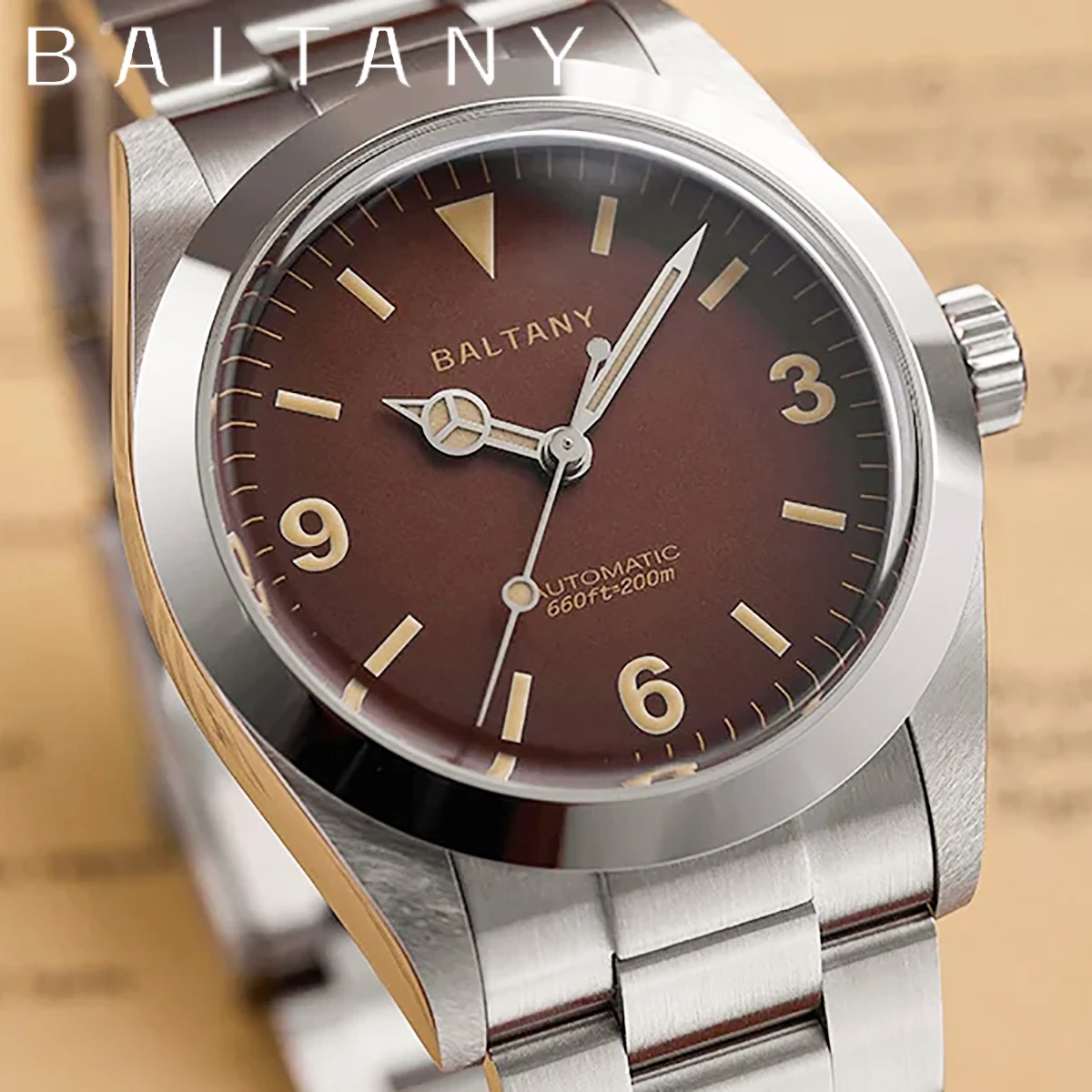 Baltany 1963 36Mm Explorer Nh38 Men\'s Automatic Mechanical Watch Sapphire Stainless Steel Waterproof 20Bar Night Light C3 Reloj