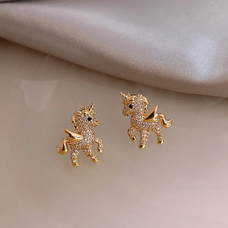 Neue Niedliche Tier-Ohrstecker für Frauen Elegante Pferde-, Kätzchen-, Eulen-Ohrringe mit Perlen und Strass Geburtstags-Party-Schmuck – Detail 2