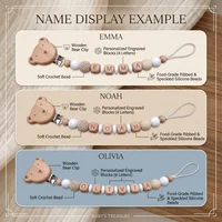 Personalized Pacifier Clip Custom Name Silicone Wooden Beads Baby Teether Chain Soother Holder BPA Free Newborn Baby Shower Gift 3