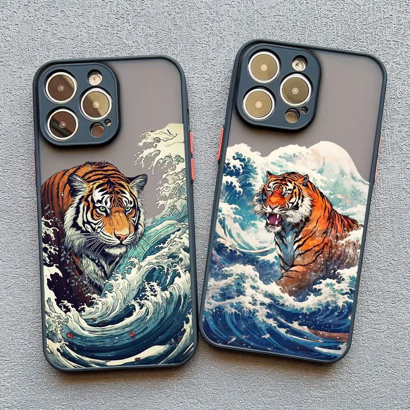 Ukiyo-e Ocean Waves Tiger Creative For iPhone Case 13 12 11 Pro Max Mini 16 15 14 Pro Max Plus XR XS X 7 8 Plus Shockproof Cover