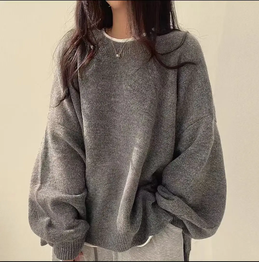 2024   New Knitted Top Casual Solid Colors Oversized Sweater Women Winter Clothes r