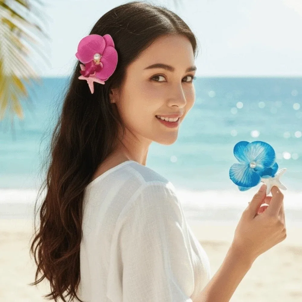 

5 PCS Sweet Butterfly Orchid Hairpin Korean Style Resin Starfish Flower Hair Clip Ocean Series Headwear Moth Orchid Side Clip
