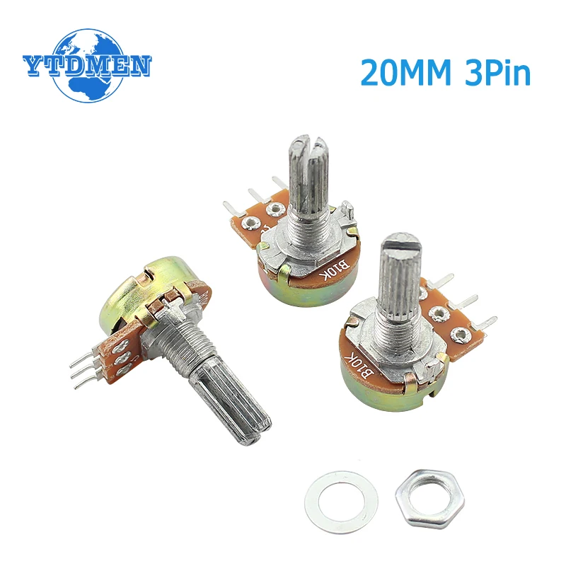 5PCS Zestaw potencjometrów liniowych 20mm 3pin WH148 1K 2K 5K 10K 20K 50K 100K 250K 1M Zestaw potencjometrów z nakrętkami i podkładkami