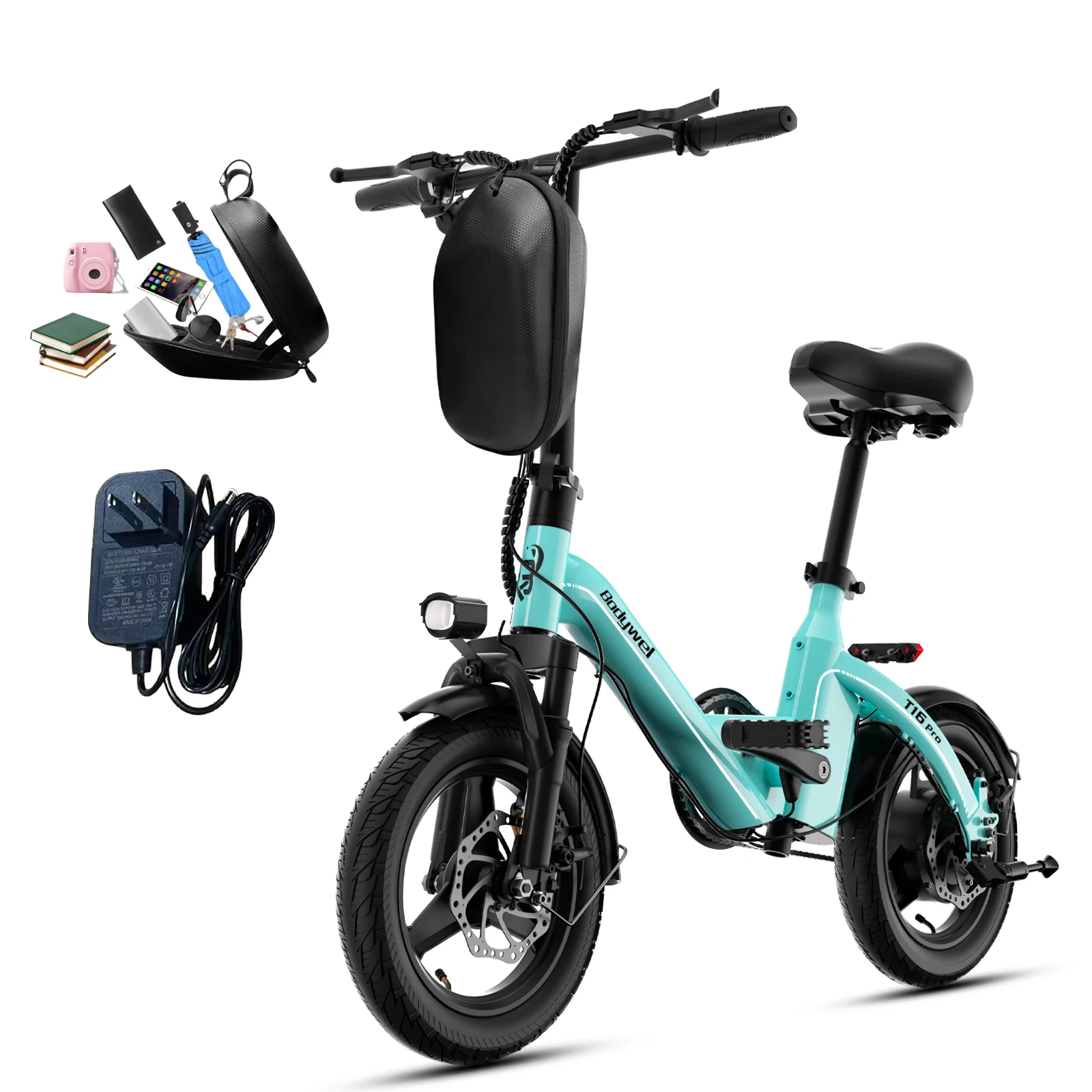 Folding Electric Bike 400W for Adults, Bodywel T16pro 36V 10Ah Long Range 30 Miles Commuter E-Bicycle, Compact Foldable ebike Dual Disc Brakes for Teens US stock image 3