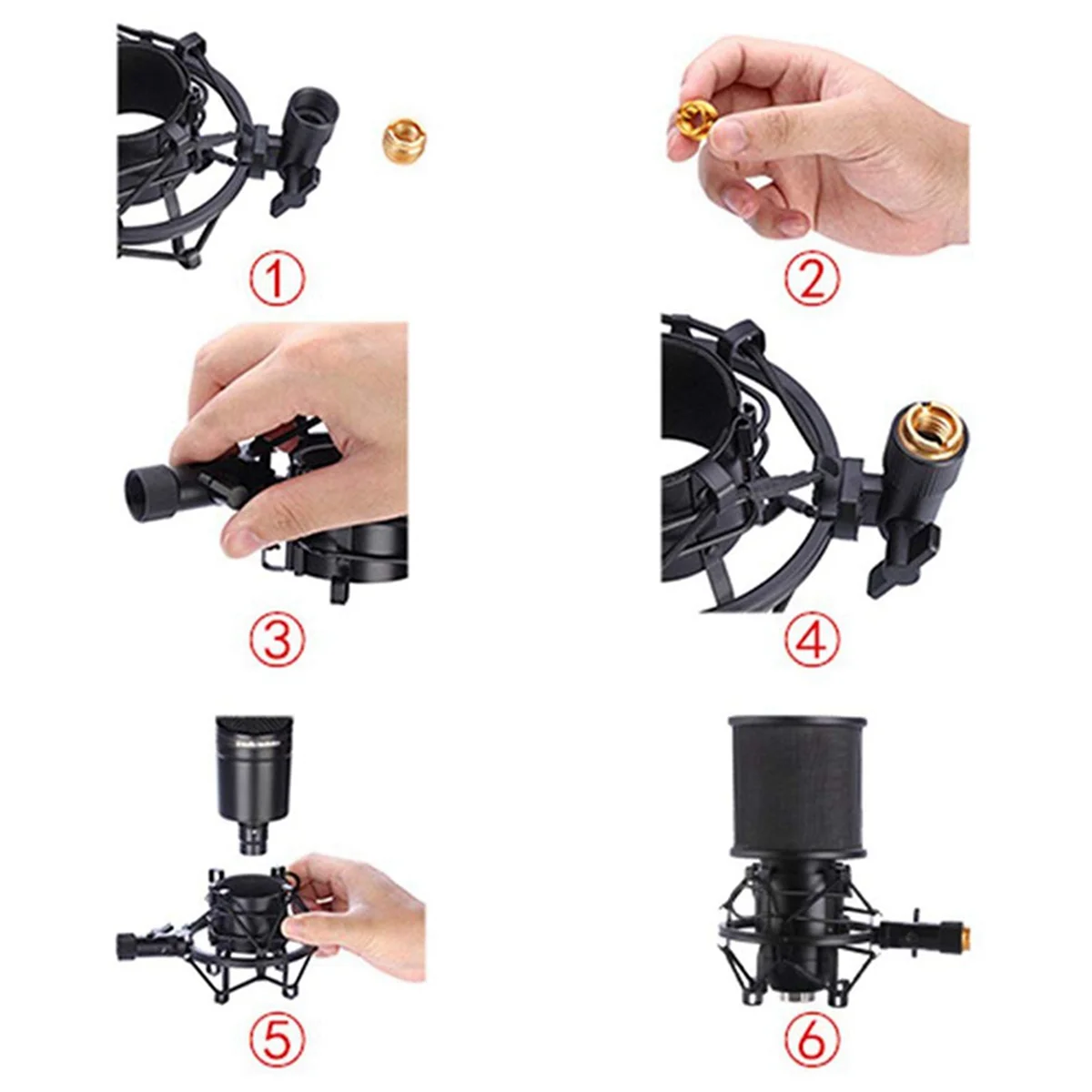 A72Z 3X Microphone Shock Mount with Microphone Filter Windscreen Suspension Shock Mount Holder Clip