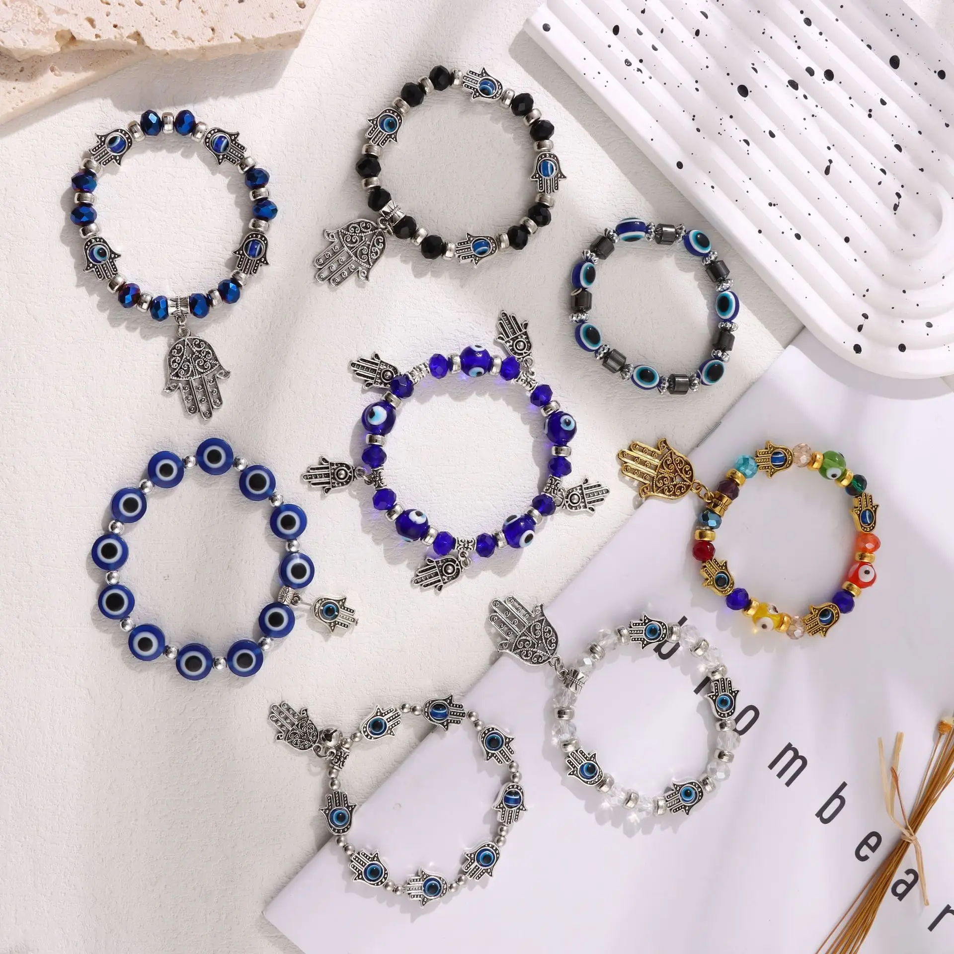 Evil Eye Bracelet Fatima Hand Beaded Bracelet Alloy Crystal Jewelry For Women Men