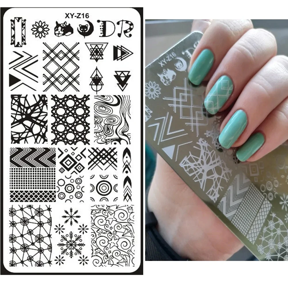 Letter Word Geometry Nail Stamping Plates 12*6cm Lines Animal Flower Theme Template Plate Mold Nail Art Stencil Manicure Tools