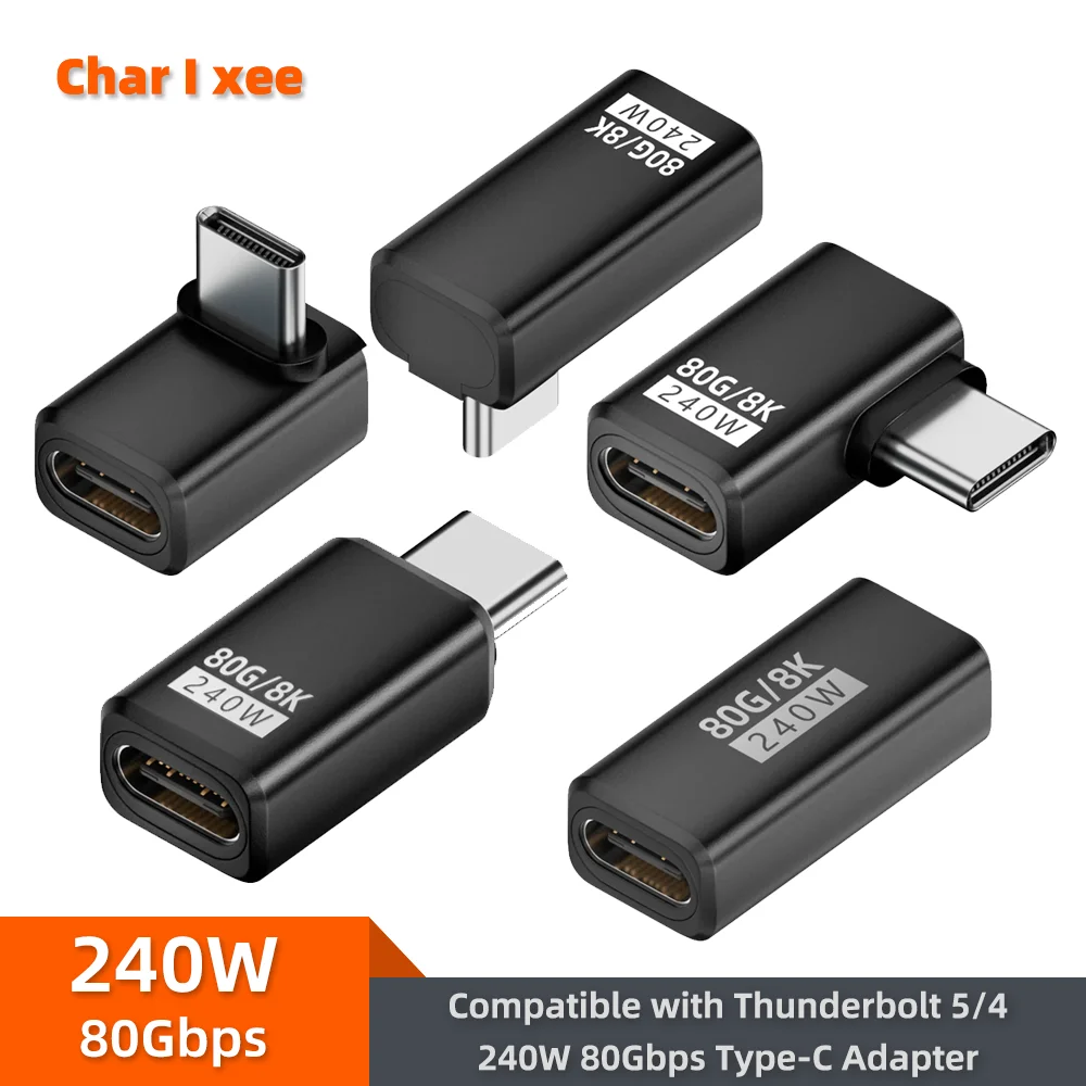 USB4 V2 90 Degree Type C Angle Adapter 80Gbps Thunderbolt 5 4 3 Elbow Adapter 240W USB-C Cable Connector 40Gbps for MacBook Air