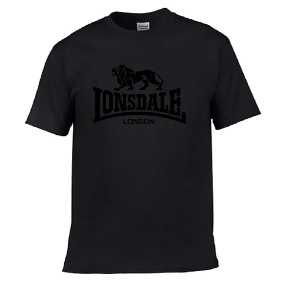 Men's T Shirt Lion Lonsdale Printed Short Sleeved Summer Loose and Comfortable Cotton Streetwear Oversize Tee Shirt Men Clothing