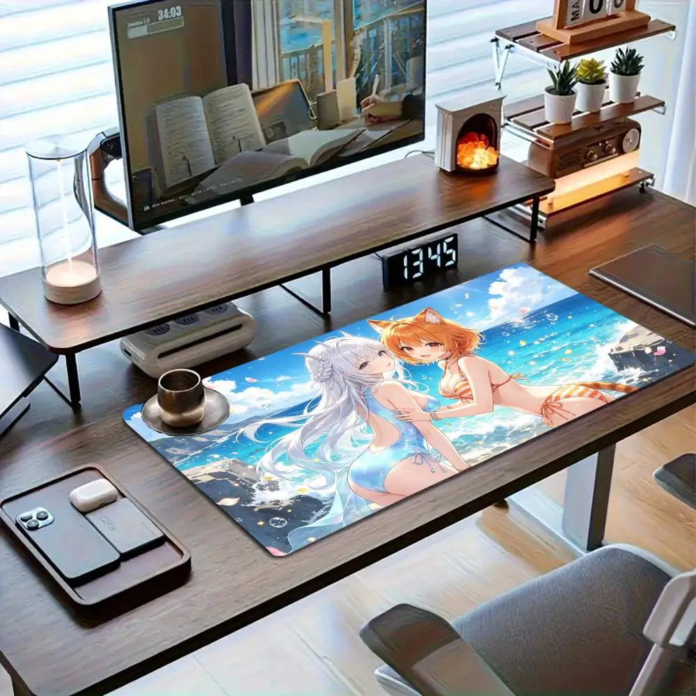 Star beach gaming mouse mat cat & rabbit ear girls twilight sky thick natural rubber anti slip oversized mat