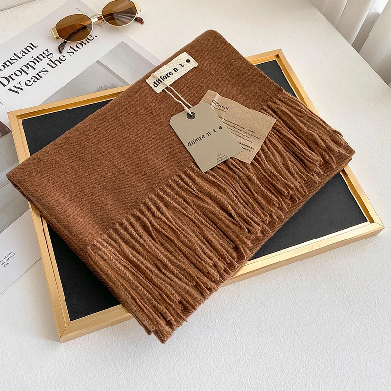

2025 Winter Cashmere Scarf Women Thick Warm Pashmina Shawls Wraps Solid Color Tassel Lady Blanket Echarpe Bufanda Hijab Stoles