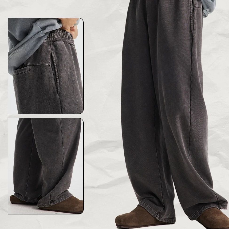

Men Pant Wide Leg Long Pants Casual Loose Lace Up High Waist Straight Trousers Streetwear Splice Work Regular Autumn Winter