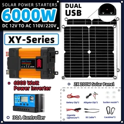 Solar system power 6000W inverter 2*200W solar panels 30A controller car camping RV  photovoltaic kit solar energy systems