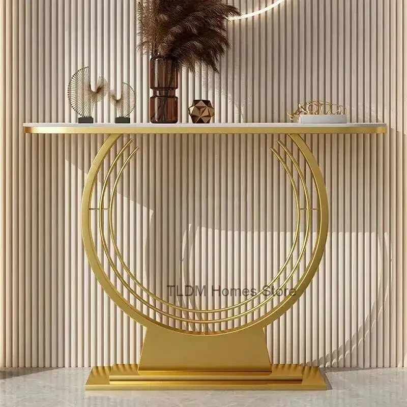 Mesa de Consola de Hierro Forjado Creativa para Pasillo o Recibidor, Mesa de Estilo Nórdico para Sala de Estar, Mesa Decorativa Dorada de Lujo para Entrada