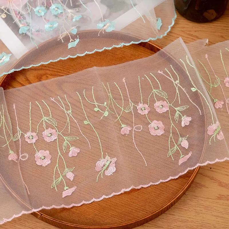 19CM di larghezza lusso Tulle blu rosa ricamo tessuto di pizzo nastro rifila bordo Guipure decorato fai da te cucito abiti da sposa Decor