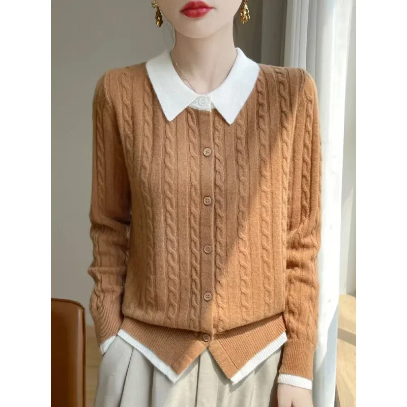 

Pullover Sweater Color Block Design Polyester Fiber Full Sleeve from Mainland Ch Women's Polo Collar Short Knitted Open Cardigan