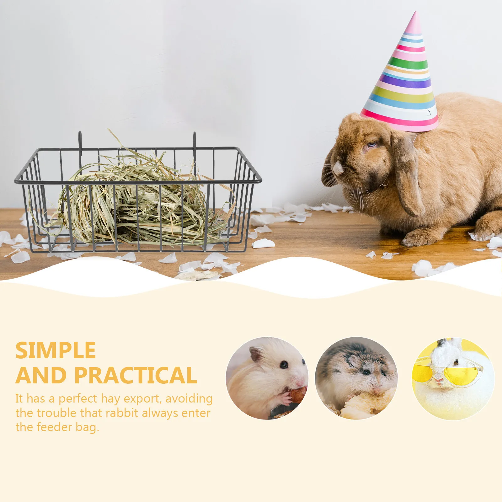 Hanging Rabbit Hay Feeder Large Capacity Hay Holder for Cage Bunny Guinea Pig Small Animal Wire Storage Basket Rack