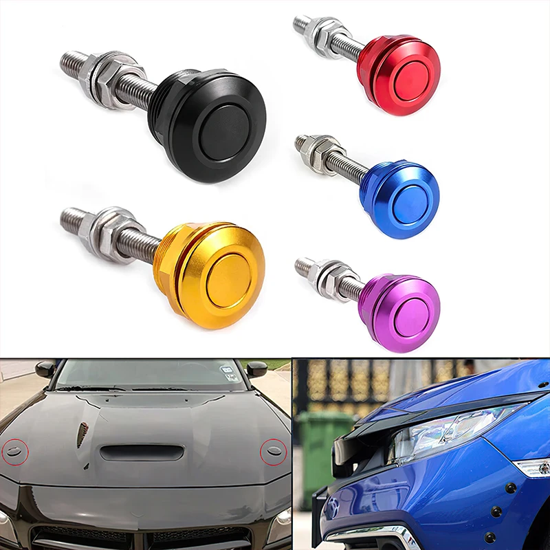 Universal 22mm Aluminum Push Button Bonnet Hood Pin Lock Clip Kit Car Quick Release Bumper Latch Engine Bonnets Auto Accessories