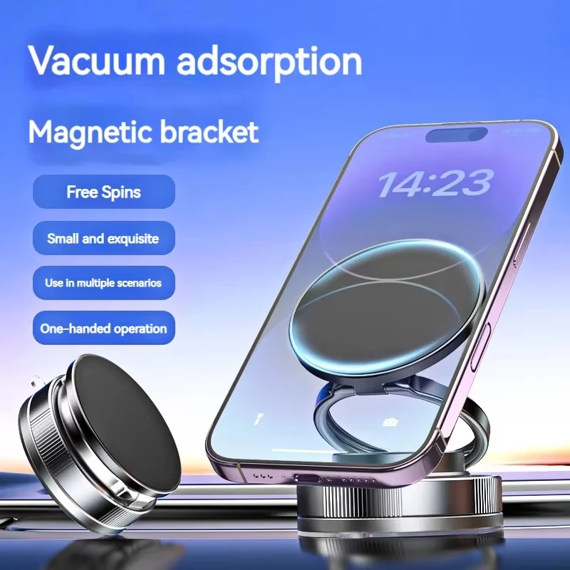 

360° Rotation Foldable Dual Ring Car Magnetic Phone Mount - Vacuum Suction Perfect for Navigation All Phones Fit