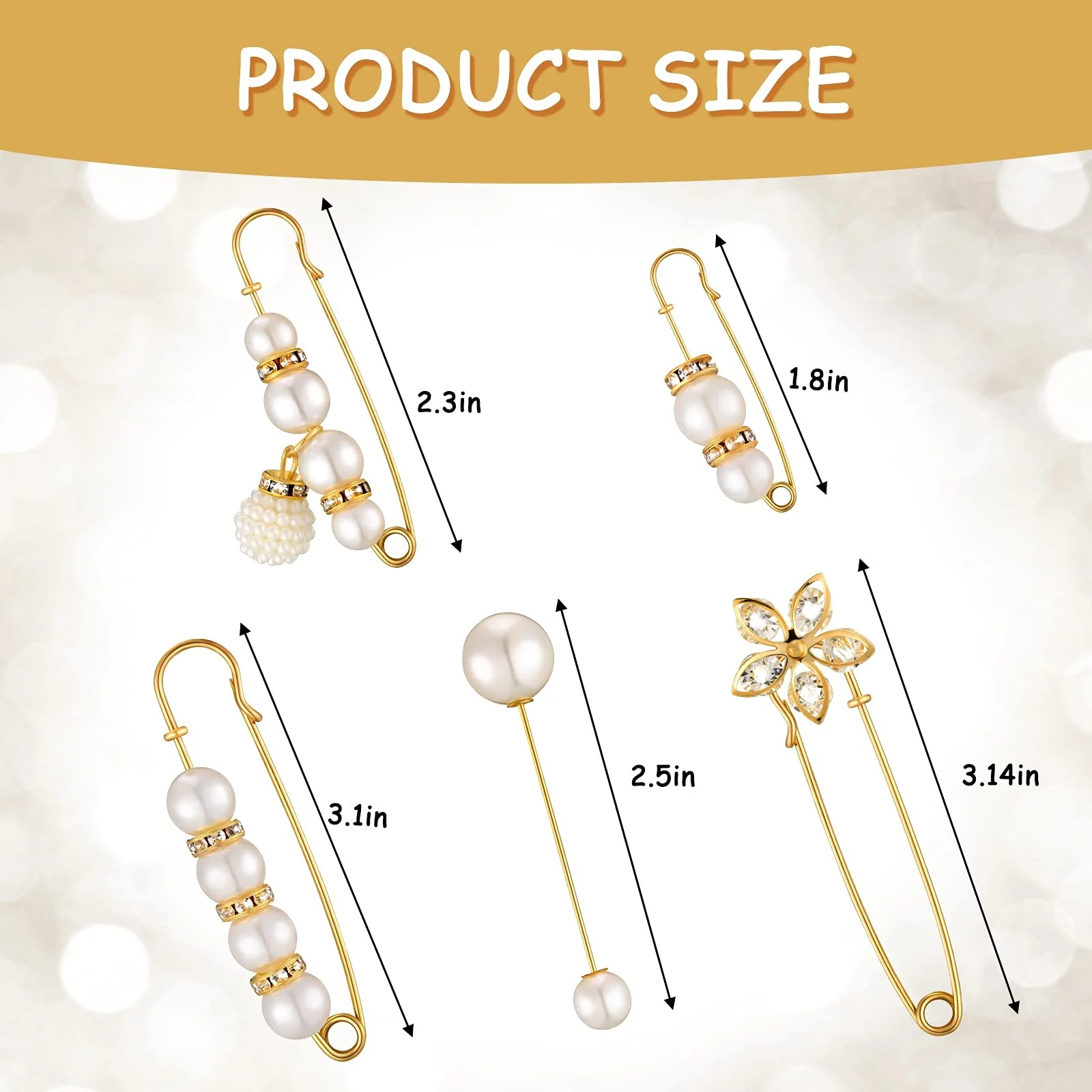 15Pcs Sweater Clips Heavy Duty Safety Pins Faux White Pearl Brooch Pin Dress Clip Hat Shawl Pin Rhinestone Enamel Pins