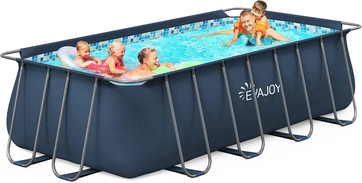 

EVAJOY 14ft x 7ft x 48in Metal Frame Swimming Pool Set for Families, Rectangular Above Ground Pool Set with Cartridge Filter