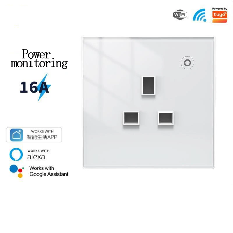 

WiFi Tuya Socket 86 Type Wall Glass Concealed App Remote Control Timing 16A Panel Power Monitoring Wall EU UK FR Socket