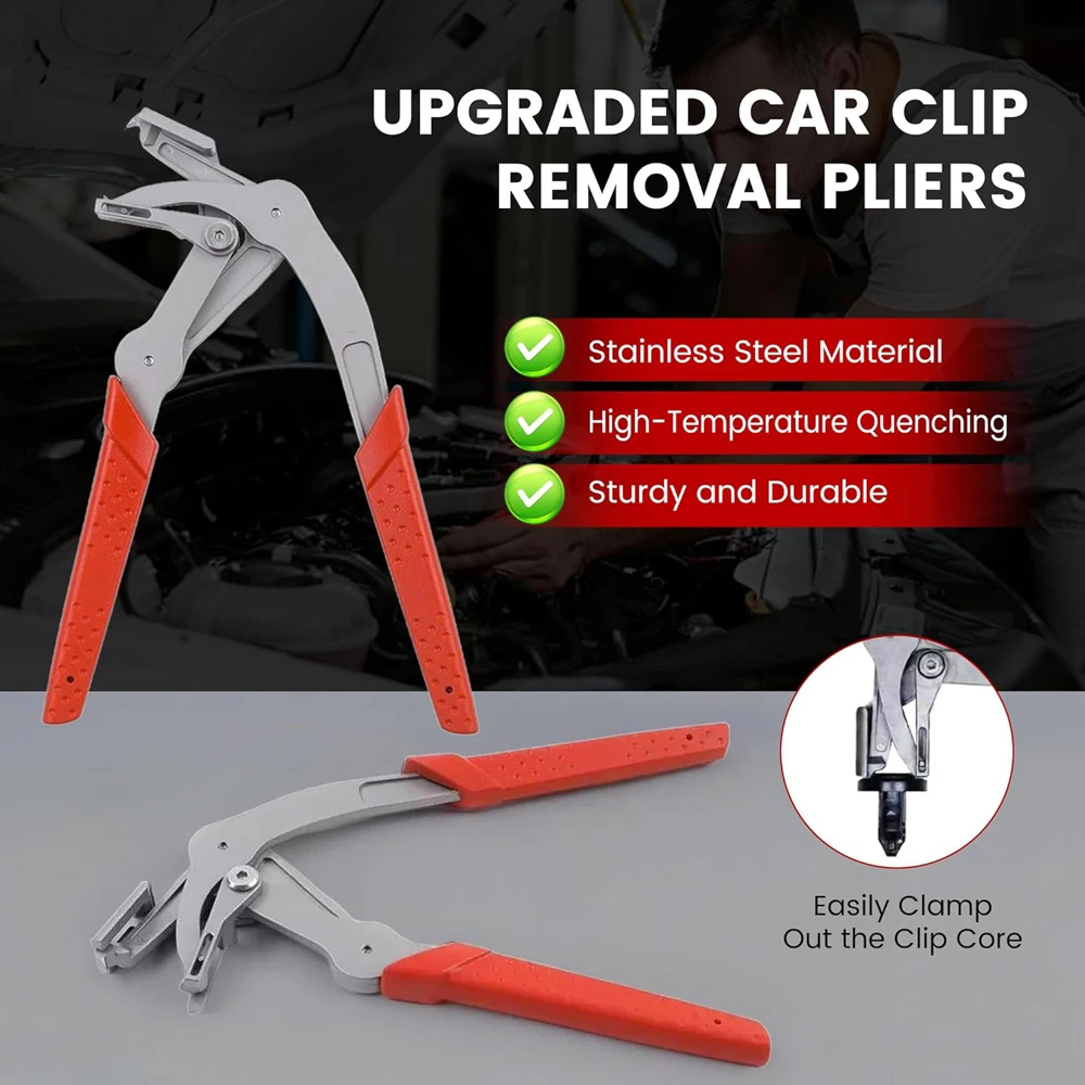 Pinze per la rimozione di clip auto, pinze per clip auto, strumento per la rimozione di rivestimenti e pannelli porta, strumento per la rimozione di clip in plastica per auto senza danni.
