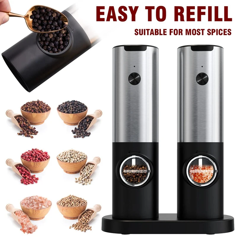 Electric Salt And Pepper Grinder Set With USB Rechargeable, Adjustable Coarseness Electronic Spice Pepper Mill Shakers