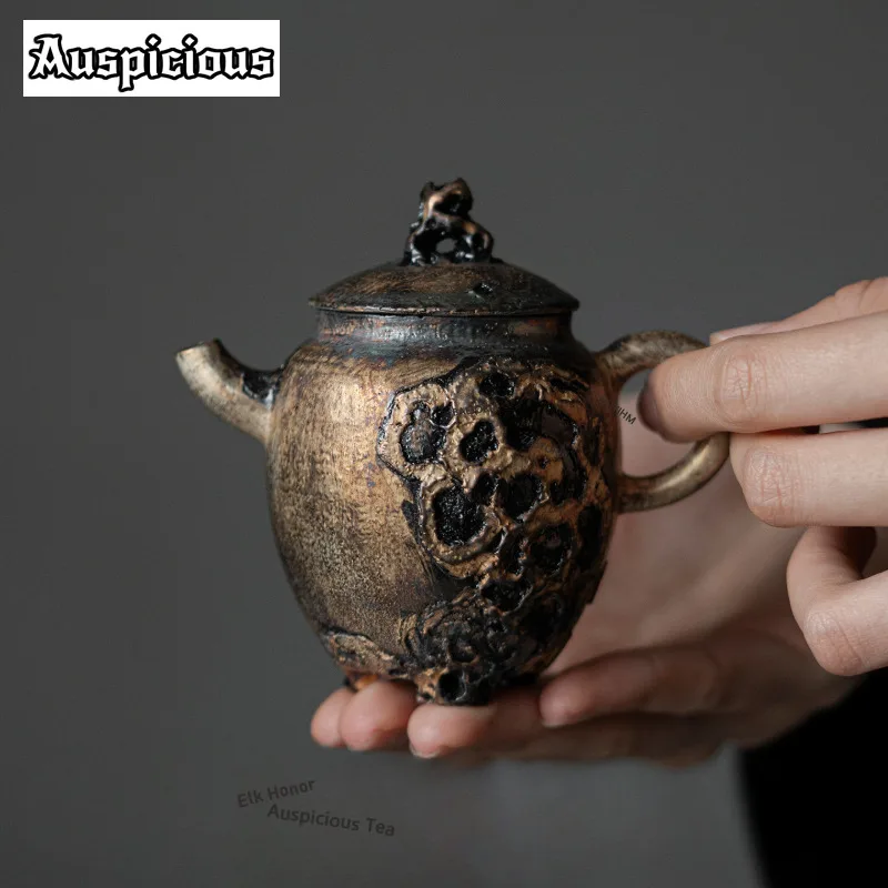 ZAEYORIA 120ml Handmade Lacquer Silver-colored Teapot Ancient Tea Infuser Pot Tea Maker Kettle with Ball Hole Teaware Ornaments